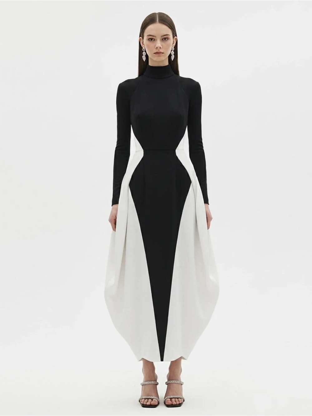 JW PEI Monochrome Paneled Long-Sleeve Maxi Dress - Black